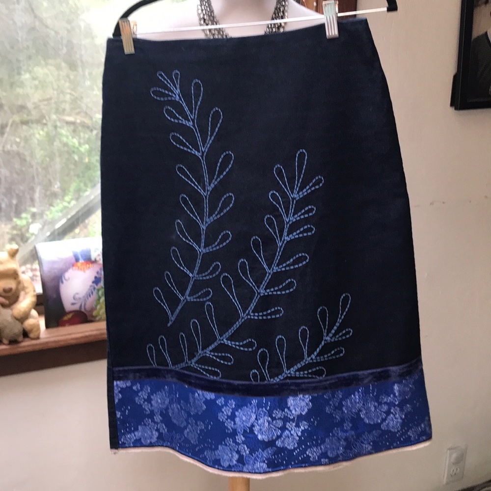 Topshop denim midi skirt with velvet & satin